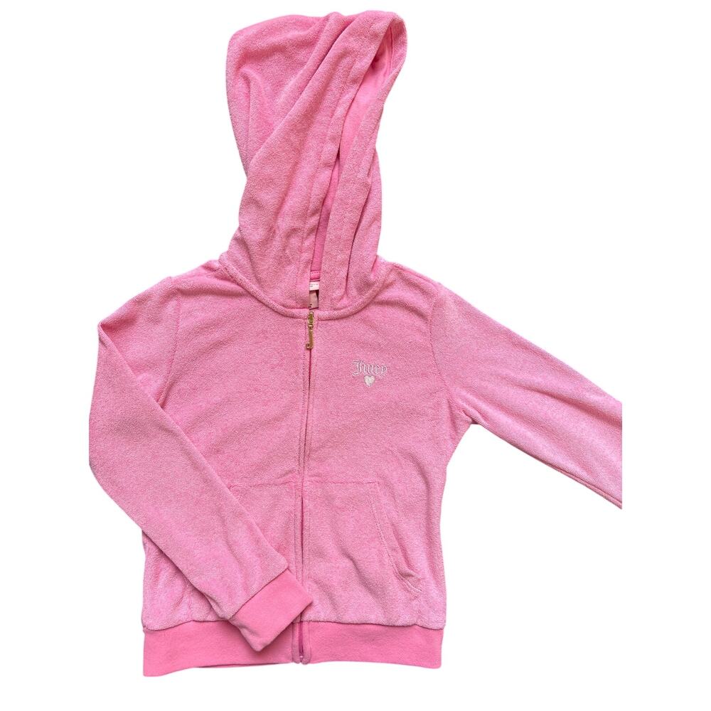 Juicy Couture Girls Size 5 Pink Terry Rhinestone Full Zip Hoodie Y2K